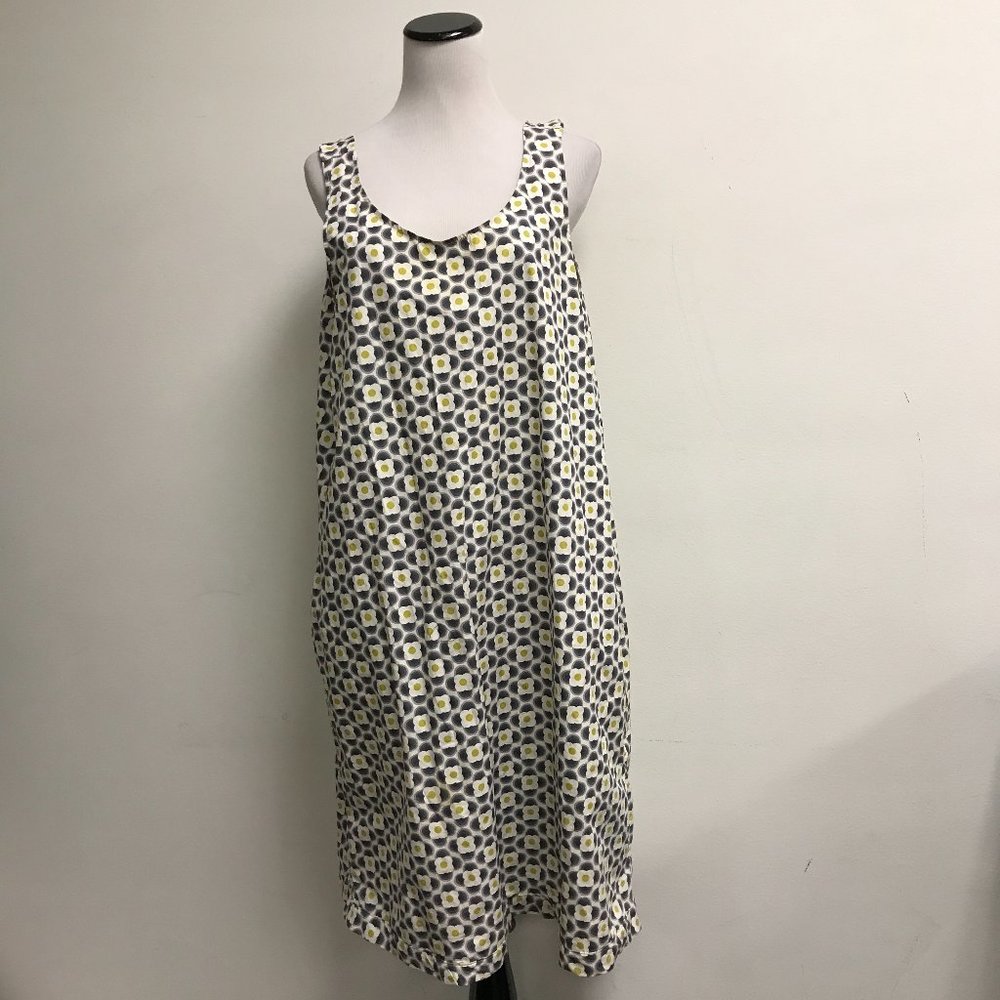 Orla Kiely gray white floral cotton sleeveless shift maxi shift dress L